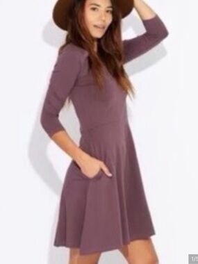 Pact Fit & Flare Midi Dress 3/4 Sleeves Scoop Neck Purple Plum Women's XL
